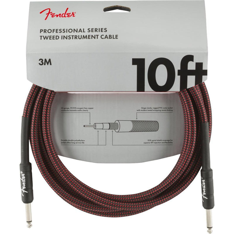 Fender Professional Series Instrument Cable-Guitar & Bass-Fender-10'-Straight/Straight-Red Tweed-Logans Pianos