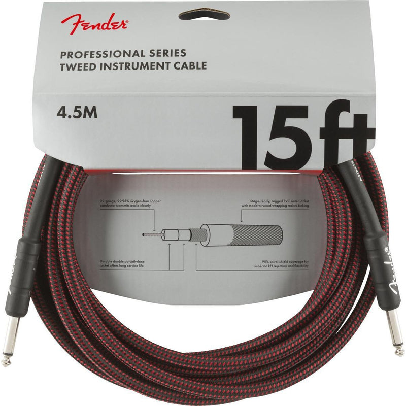 Fender Professional Series Instrument Cable-Guitar & Bass-Fender-15'-Straight/Straight-Red Tweed-Logans Pianos