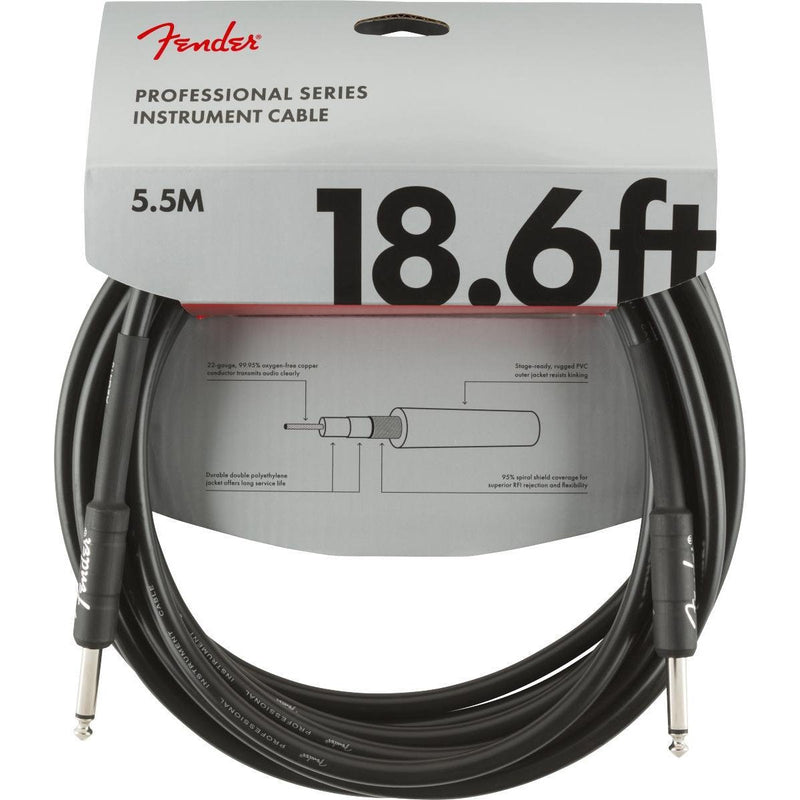 Fender Professional Series Instrument Cable-Guitar & Bass-Fender-18.6'-Straight/Straight-Black-Logans Pianos