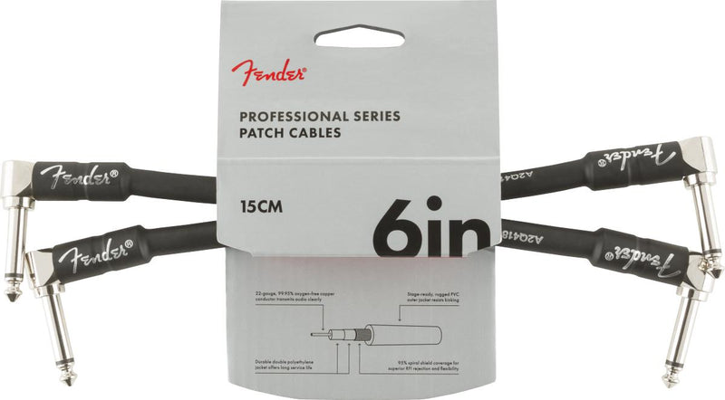 Fender Professional Series Instrument Cable-Guitar & Bass-Fender-6" (2 Pack)-Angle/Angle-Black-Logans Pianos