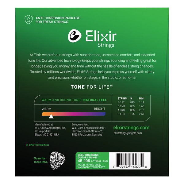 Elixir Nanoweb Bass - Medium - 45-105-Guitar & Bass-Elixir-Logans Pianos