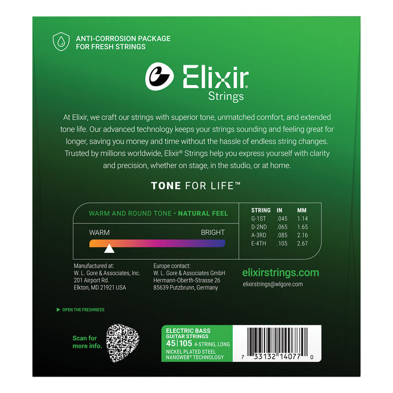 Elixir Nanoweb Bass - Medium - 45-105-Guitar & Bass-Elixir-Logans Pianos