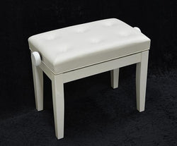 ADJUSTABLE PIANO BENCH with BUTTONED SEAT - WHITE-Piano & Keyboard-Strad-Logans Pianos