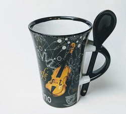Cappuccino Mug With Spoon Violin Black-Gifts-Little Snoring Ltd-Logans Pianos