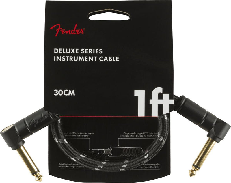 Fender Deluxe Series Instrument Cable-Guitar & Bass-Fender-1'-Angle/Angle-Black Tweed-Logans Pianos