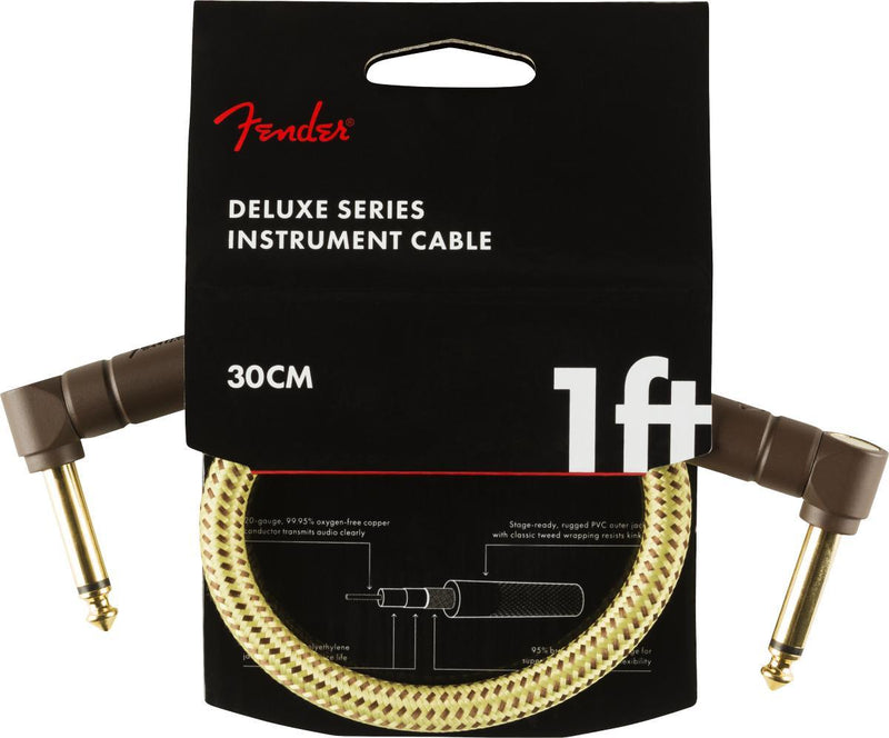 Fender Deluxe Series Instrument Cable-Guitar & Bass-Fender-1'-Angle/Angle-Tweed-Logans Pianos