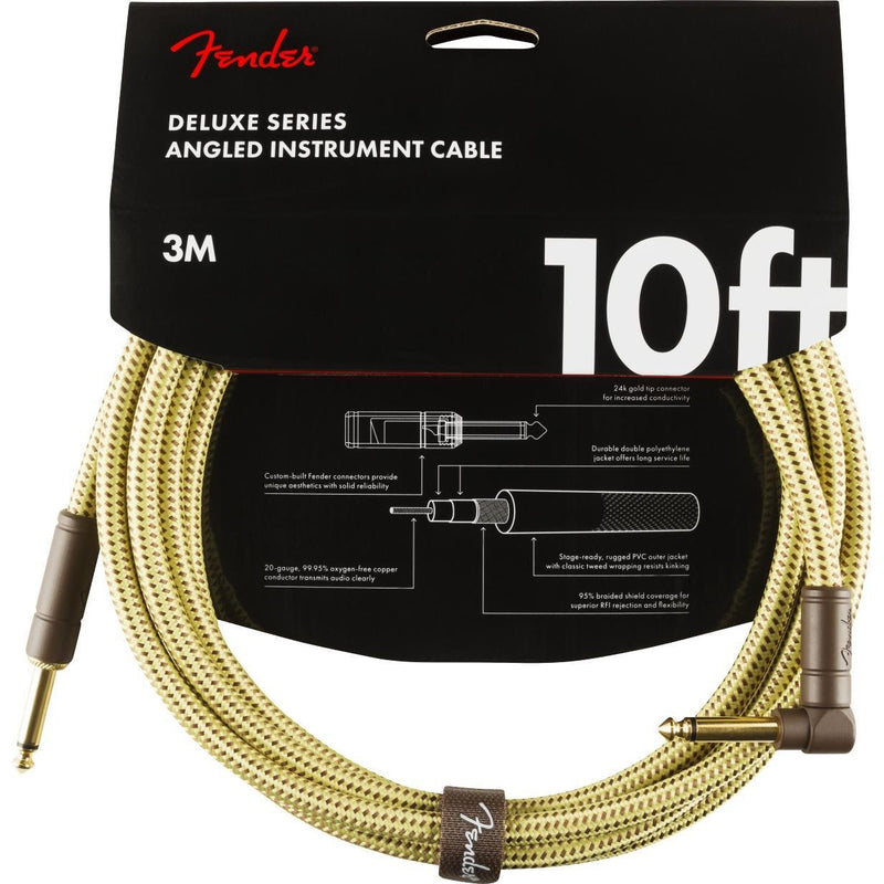 Fender Deluxe Series Instrument Cable-Guitar & Bass-Fender-10'-Straight/Angle-Tweed-Logans Pianos