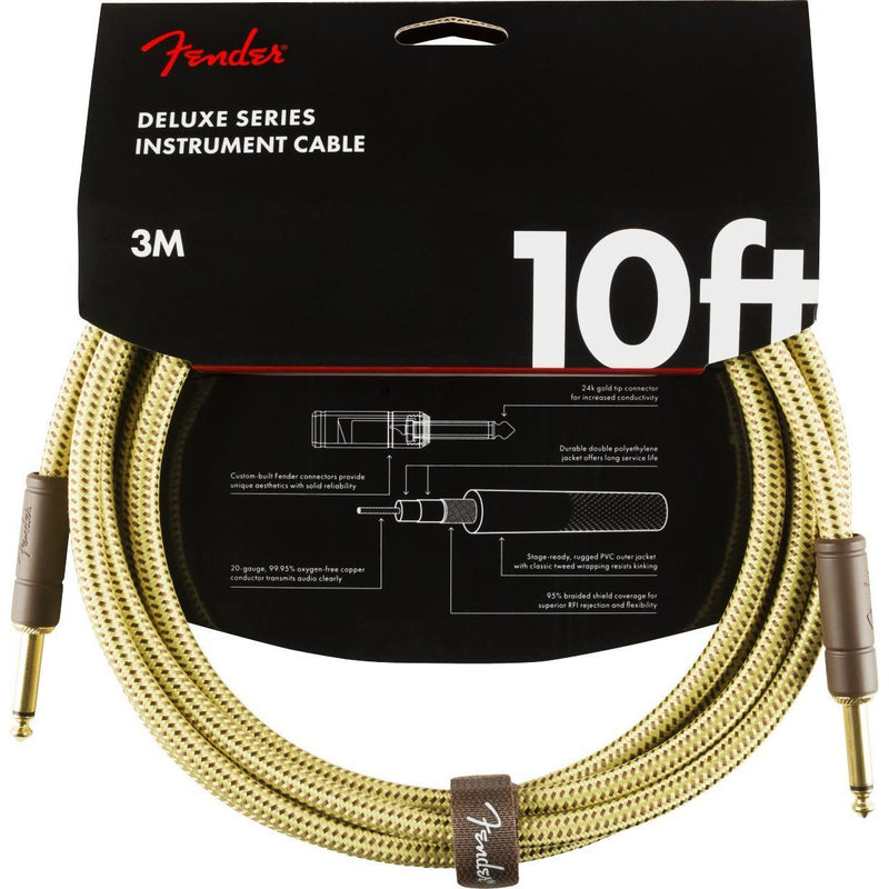 Fender Deluxe Series Instrument Cable-Guitar & Bass-Fender-10'-Straight/Straight-Tweed-Logans Pianos