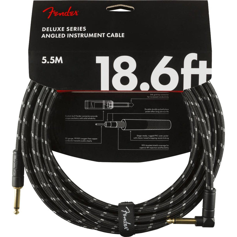 Fender Deluxe Series Instrument Cable-Guitar & Bass-Fender-18.6'-Straight/Angle-Black Tweed-Logans Pianos