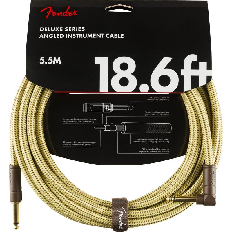 Fender Deluxe Series Instrument Cable-Guitar & Bass-Fender-18.6'-Straight/Angle-Tweed-Logans Pianos