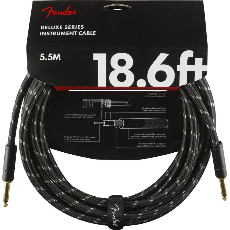 Fender Deluxe Series Instrument Cable-Guitar & Bass-Fender-18.6'-Straight/Straight-Black Tweed-Logans Pianos