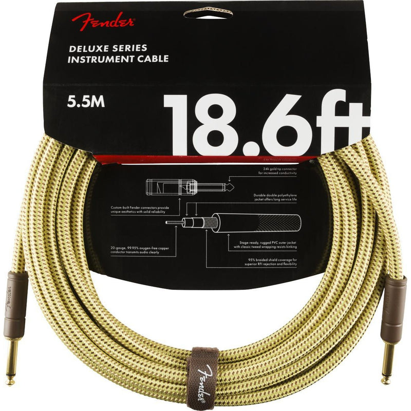 Fender Deluxe Series Instrument Cable-Guitar & Bass-Fender-18.6'-Straight/Straight-Tweed-Logans Pianos