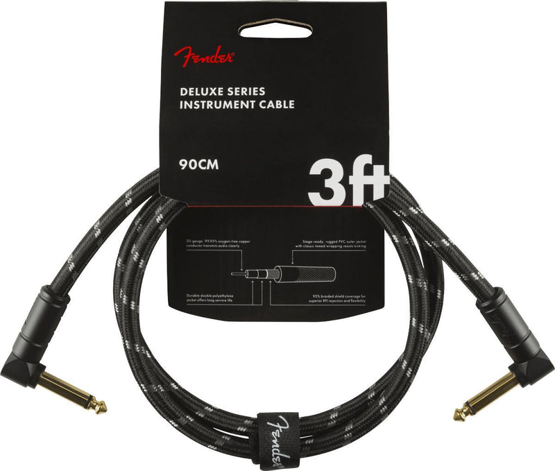 Fender Deluxe Series Instrument Cable-Guitar & Bass-Fender-3'-Angle/Angle-Black Tweed-Logans Pianos