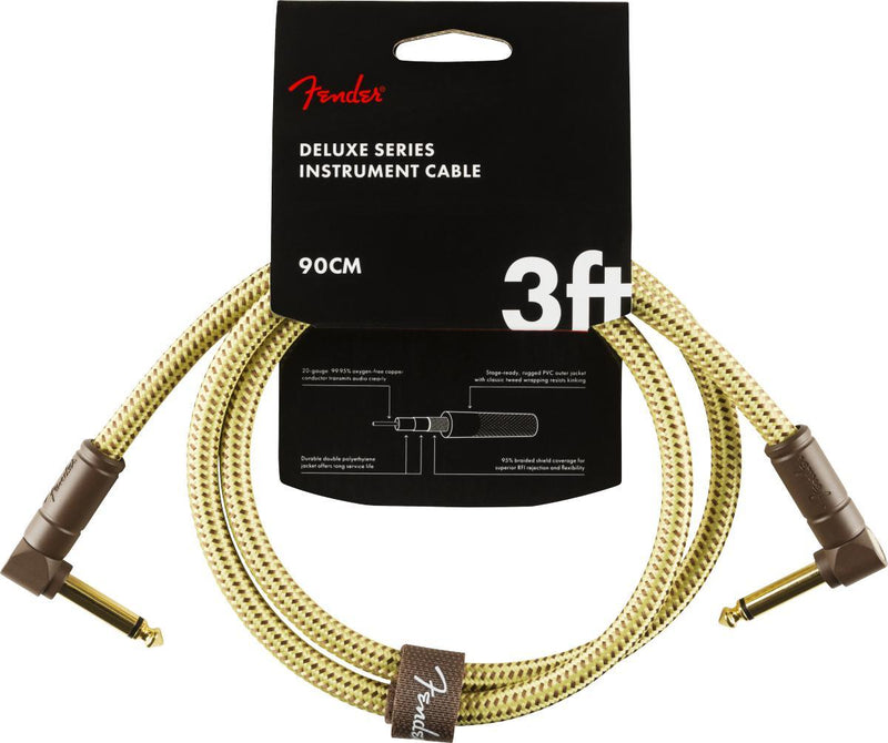 Fender Deluxe Series Instrument Cable-Guitar & Bass-Fender-3'-Angle/Angle-Tweed-Logans Pianos