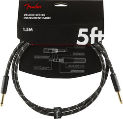 Fender Deluxe Series Instrument Cable-Guitar & Bass-Fender-5'-Straight/Straight-Black Tweed-Logans Pianos