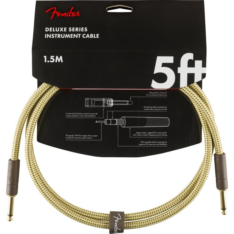 Fender Deluxe Series Instrument Cable-Guitar & Bass-Fender-5'-Straight/Straight-Tweed-Logans Pianos