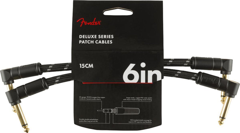 Fender Deluxe Series Instrument Cable-Guitar & Bass-Fender-6"-Angle/Angle-Black Tweed-Logans Pianos