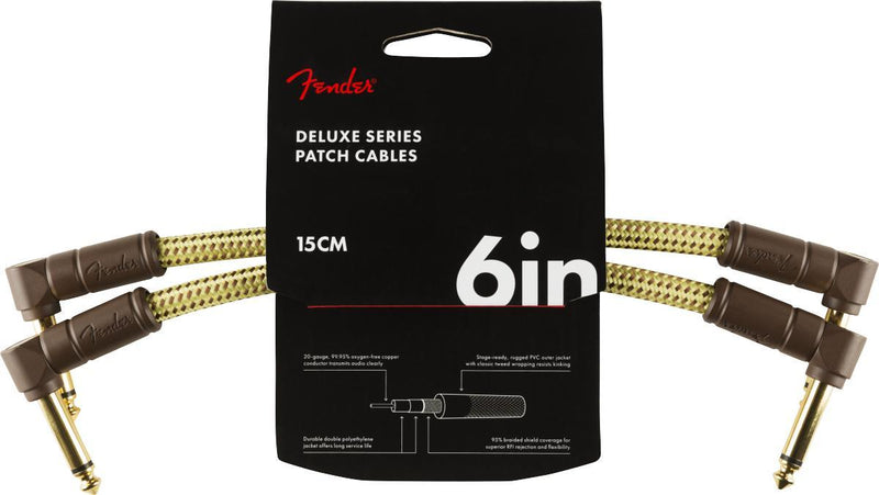 Fender Deluxe Series Instrument Cable-Guitar & Bass-Fender-6"-Angle/Angle-Tweed-Logans Pianos