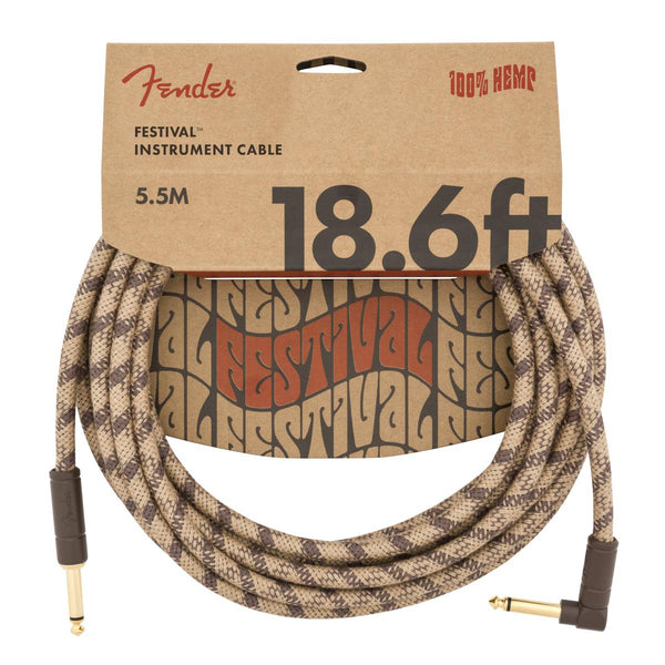 Fender Festival Instrument Cable, Pure Hemp-Guitar & Bass-Fender-18.6'-Straight/Angle-Brown Stripe Hemp-Logans Pianos