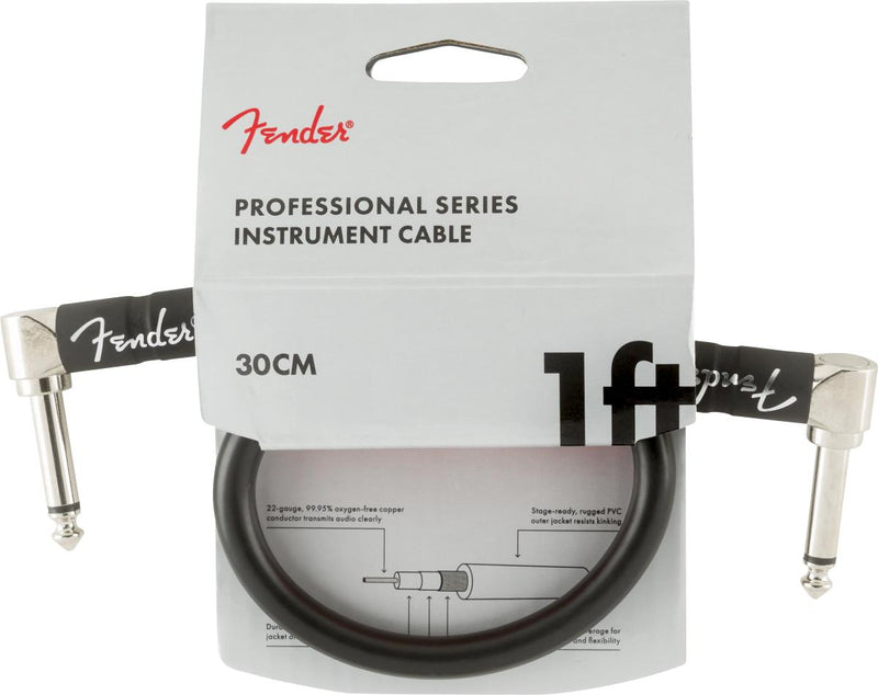 Fender Professional Series Instrument Cable-Guitar & Bass-Fender-1'-Angle/Angle-Black-Logans Pianos