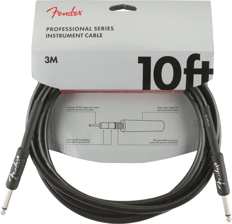 Fender Professional Series Instrument Cable-Guitar & Bass-Fender-10'-Straight/Straight-Black-Logans Pianos
