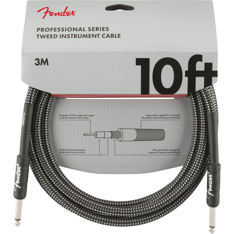 Fender Professional Series Instrument Cable-Guitar & Bass-Fender-10'-Straight/Straight-Gray Tweed-Logans Pianos