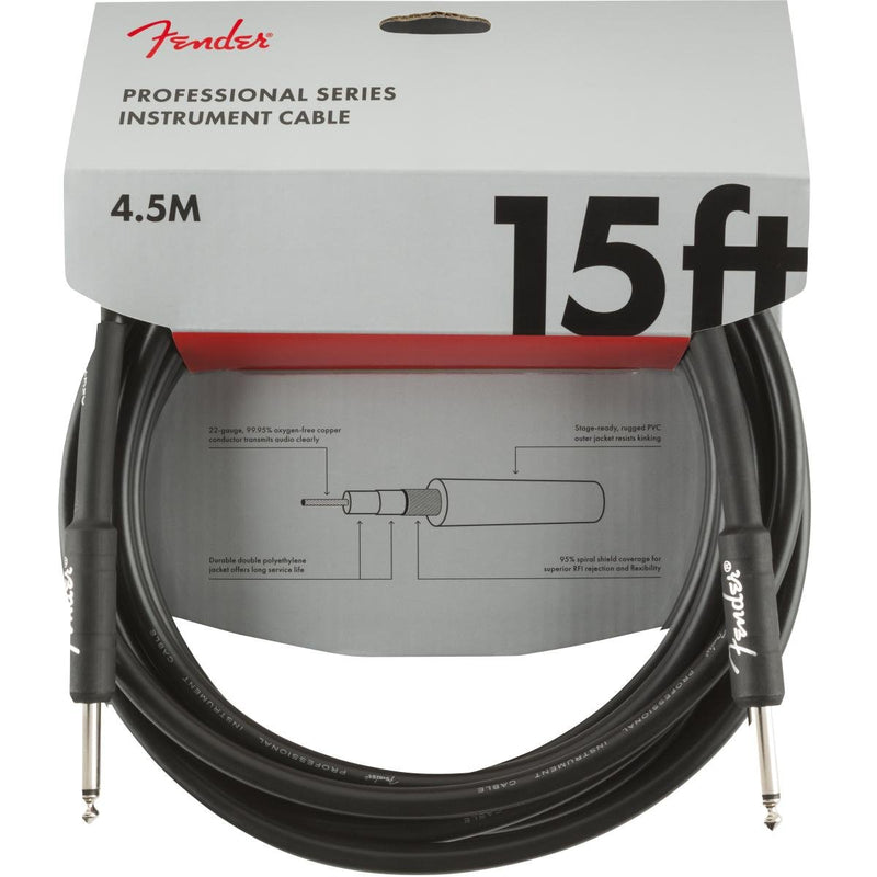 Fender Professional Series Instrument Cable-Guitar & Bass-Fender-15'-Straight/Straight-Black-Logans Pianos