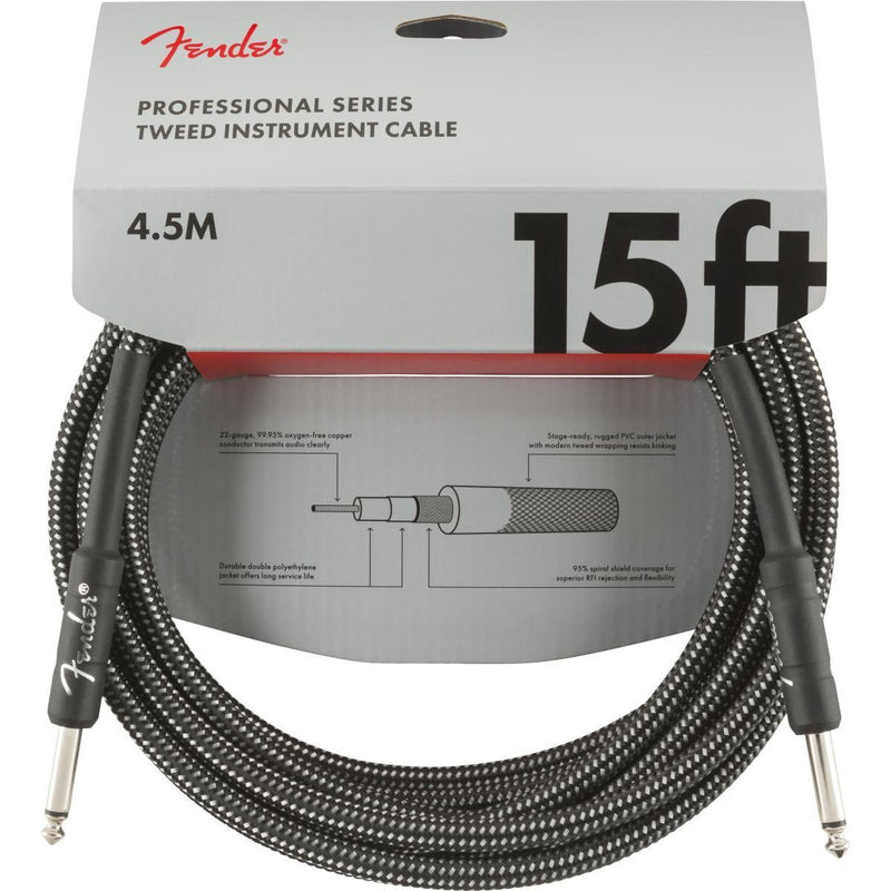 Fender Professional Series Instrument Cable-Guitar & Bass-Fender-15'-Straight/Straight-Gray Tweed-Logans Pianos