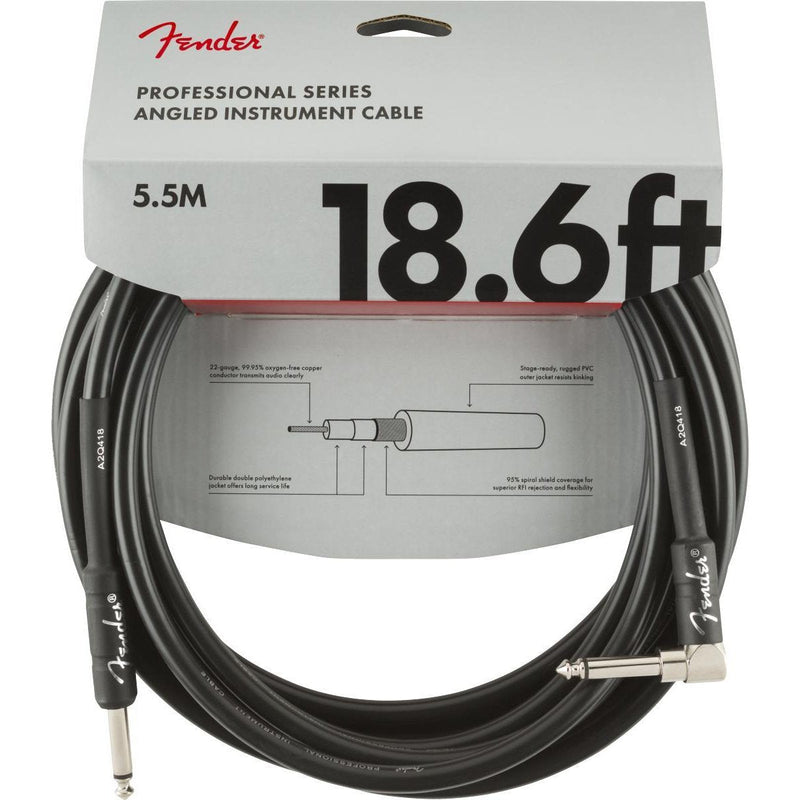 Fender Professional Series Instrument Cable-Guitar & Bass-Fender-18.6'-Straight/Angle-Black-Logans Pianos
