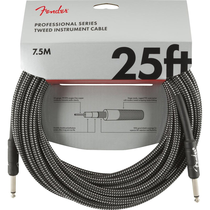 Fender Professional Series Instrument Cable-Guitar & Bass-Fender-25'-Straight/Straight-Gray Tweed-Logans Pianos