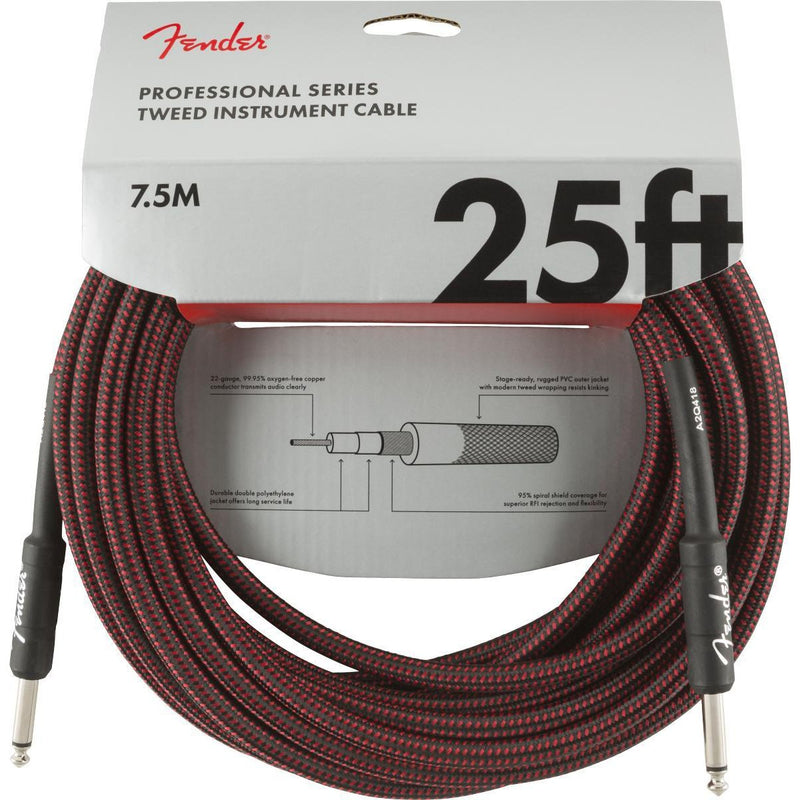 Fender Professional Series Instrument Cable-Guitar & Bass-Fender-25'-Straight/Straight-Red Tweed-Logans Pianos