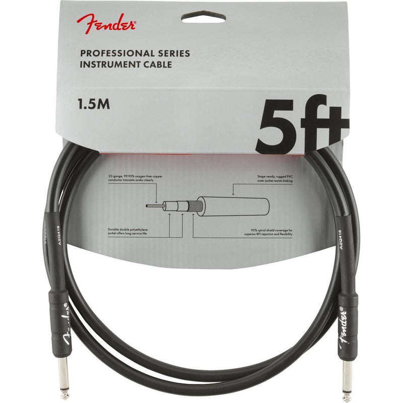 Fender Professional Series Instrument Cable-Guitar & Bass-Fender-5'-Straight/Straight-Black-Logans Pianos