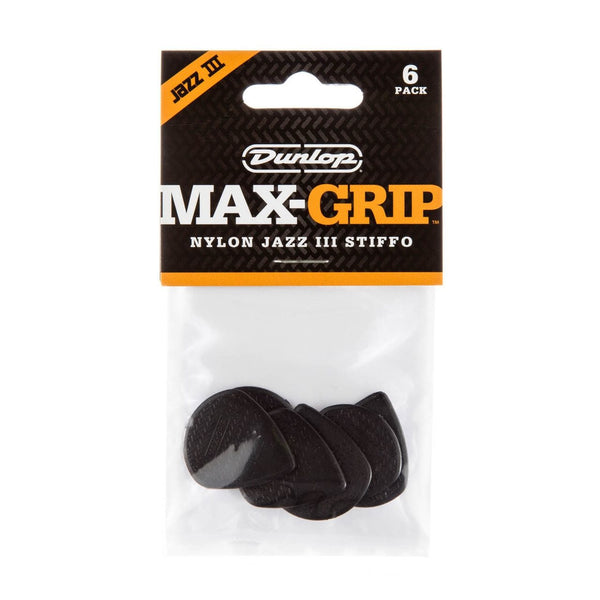 Jim Dunlop Jazz III Max-Grip Guitar Picks - 6 Pack-Guitar & Bass-Jim Dunlop-Nylon-Logans Pianos