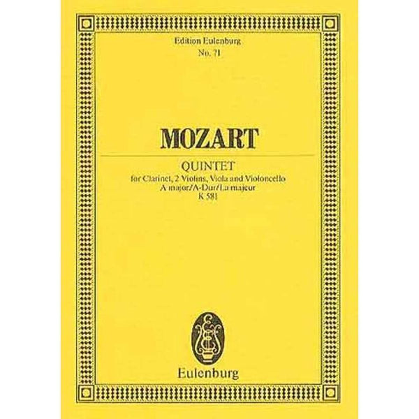 Mozart - Clarinet Quintet in A major K 581 Study Score-Sheet Music-Eulenburg-Logans Pianos