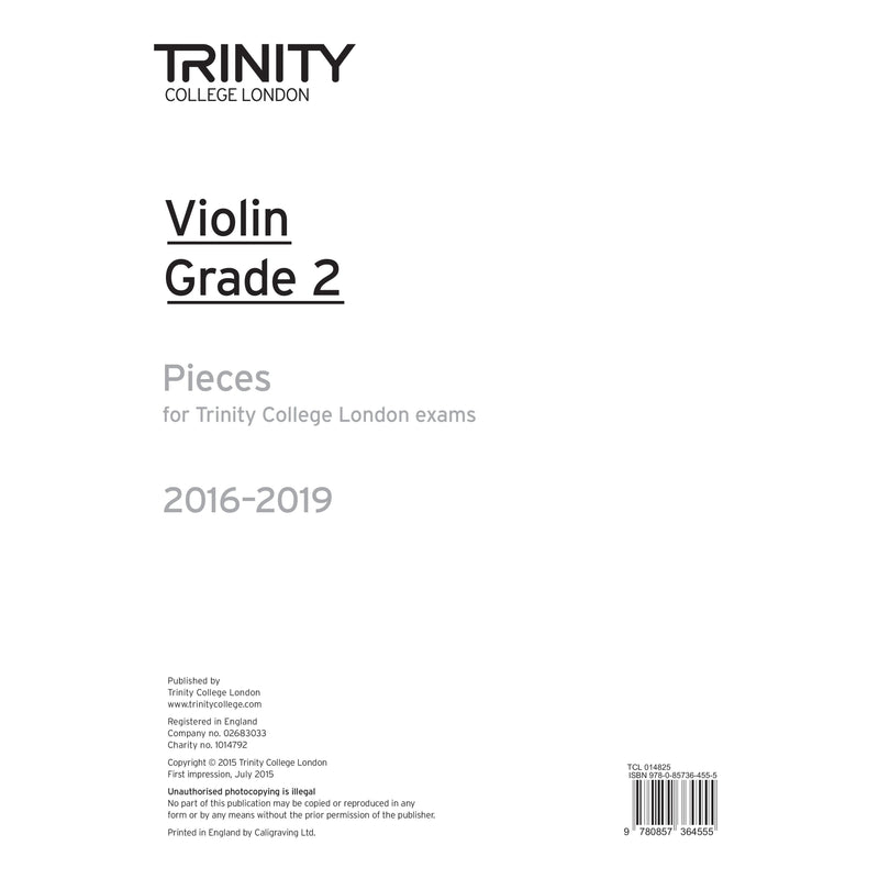 Trinity Violin 2016-19 Grade 2 Part Only-Sheet Music-Trinity College London-Logans Pianos