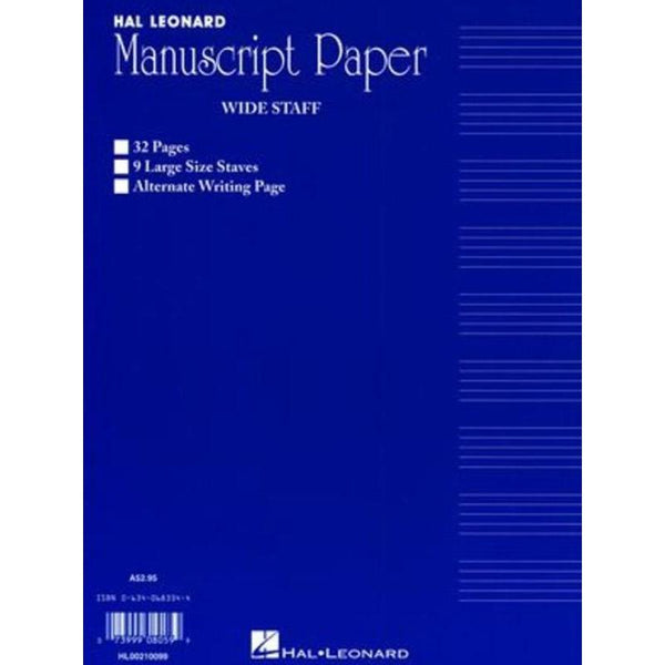 Wide Staff Manuscript 32 Page (Blue) 9 Staves/Interleaved-Sheet Music-Hal Leonard Australia-Logans Pianos