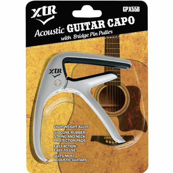 XTR Trigger Style Capo Curved With Bridge Pin Puller-Guitar & Bass-XTR-Silver-Logans Pianos